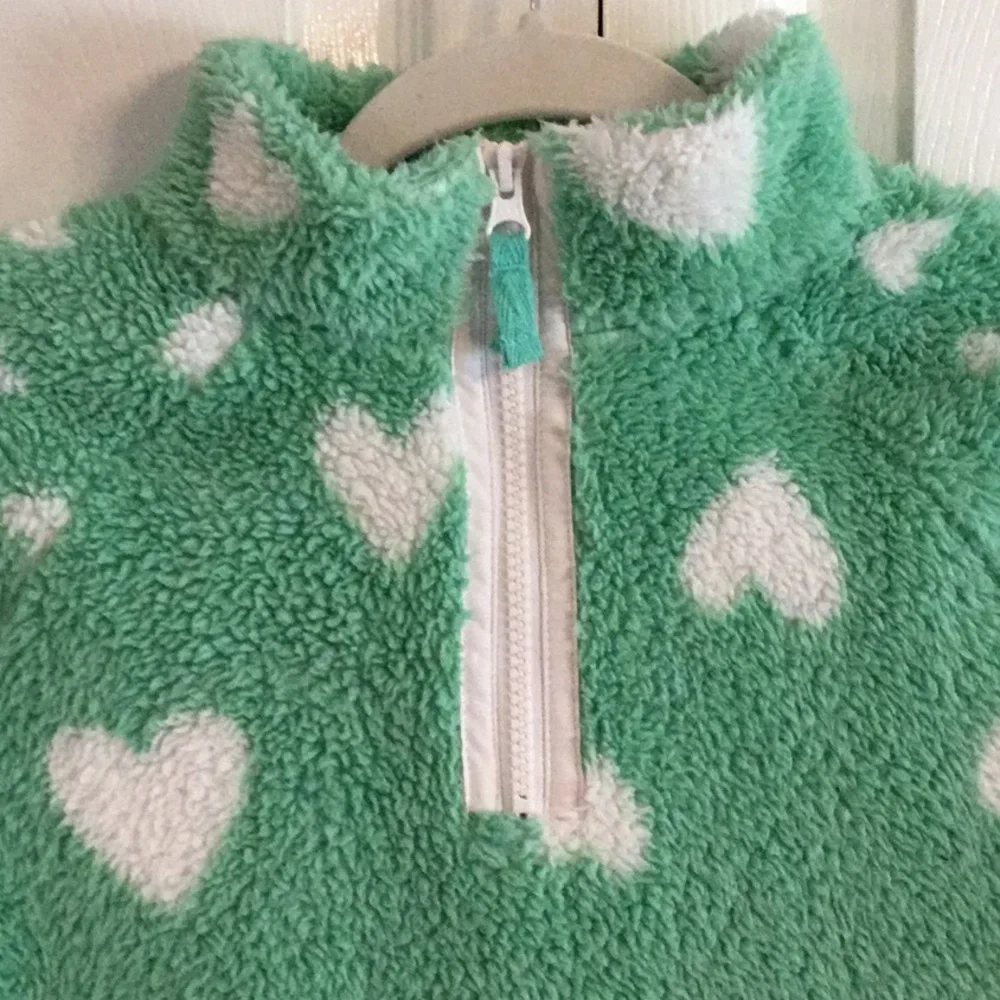 Cat & Jack Girls Mint Green Heart Fleece - Picture 2 of 7